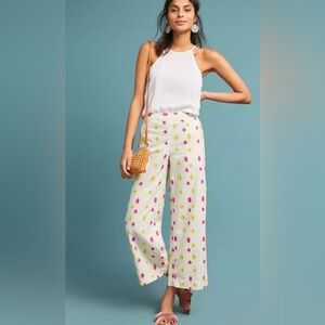 Anthropologie cream spotted cropped trousers size 8